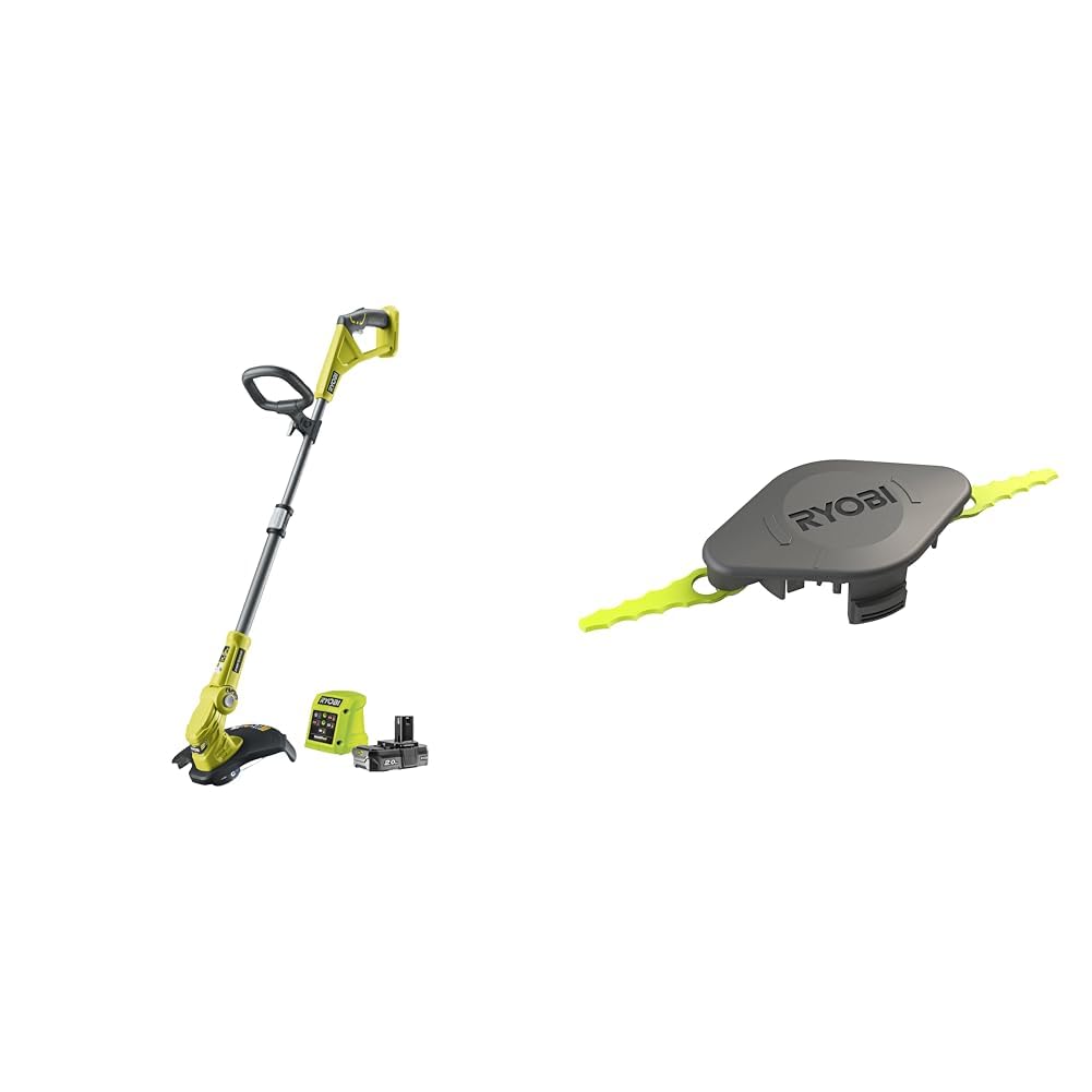 Ryobi- Coupe-Bordures/Dresse-Bordures 18V One+ - 25/30 cm (1 x 2 Ah) - RLT183220S & Tête Double Lames Dentelées (+10 Lames) pour Coupe-Bordures, Dresse-Bordures - Spéciale Herbes Hautes/Épaisses