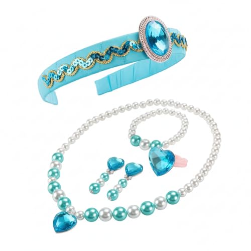 Blue Girls Princess Costume Headband and Jewelry Set, Kids Halloween Party Dress Up Accessories, CRFY