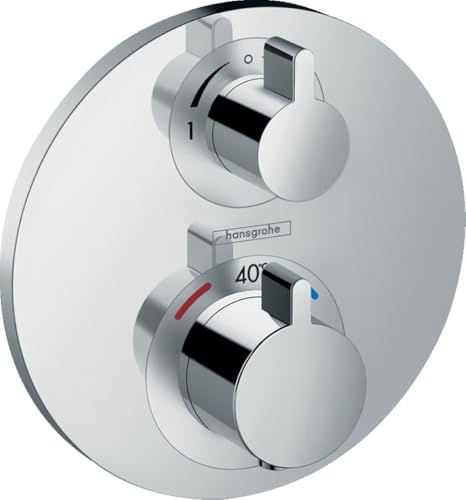 hansgrohe Ecostat S - Thermostat Unterputz, Armatur mit Sicherheitssperre (SafetyStop) bei 40° C, eckiges Thermostat, Mischbatterie für 2 Verbraucher, Chrom, 15758000