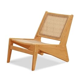Rattan Accent Chair for Living Room, Mid Century Side Chair, Comfy Bamboo Chairs for Bedroom Reading Room, Wood