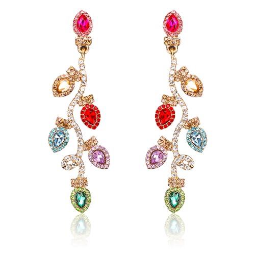 Pendientes con Forma de Bombilla Navidad, Pendientes Colgantes Brillantes para Vacaciones Pendientes Coloridos de Invierno Joyas Navideñas para Mujeres Niñas y Adolescentes