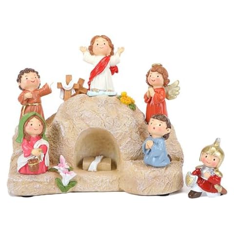 Wnvivi Cartoon Jesus Ascension Scene Decoration,Resin Nativity Figurine Sets,Jesus Statue Ascension,Easter Resurrection Scene Set for Home Decor(A2) Cover