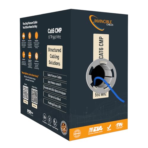 Câble plénum Cat6 305m UTP bleu 10 Go 550MHz compatible commutateur PoE++ et caméra de surveillance