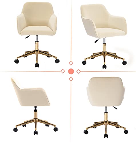 Henf Velvet Office Chair, 360° Swivel Chair Home Desk Chair Tufted Vanity Chair With Elegant Gold Base, Soft Small Task Chair For Kids Student, Living Room Bedroom Furniture (Style10-Beige) #TOP6