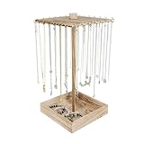 UCUDI Wooden Rotating Necklace Holder Jewelry Organizer Display Stand for Selling, Jewelry Display Tower for Necklace & Bracelet for Shows wit with 28 Hooks