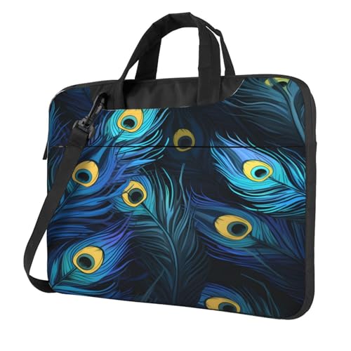 Entemne Maletín para portátil de 13 pulgadas, diseño de plumas de pavo real, color azul, multicolor, 14 inch