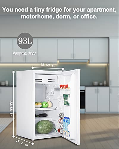 Smeta Compact Refrigerator White Mini Fridge With Freezer 3.3 Cu. Ft For Kitchen, Office, Camper, Basement, Dorm, Bedroom Single Door With 3 Adjustable Temperature Settings, 3.2 Cu.ft Small Refrigerators Basic Fridge #TOP3