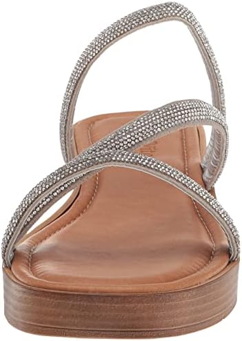 Bella Vita Made in Italy Women's Ona-Italy Sparkle Slide Flat Sandal, Silver Metallic, 8 X-Wide | Image 1