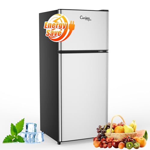 4.5 Cu Ft Mini Fridge for Bedroom, 2 Door Small Fridge, 7 Level T...