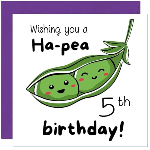 5th Birthday Card for Men Women Cute Pea Funny Birthday Card for 5 Year old Girl Kids Daughter five, fifth Granddaughter Niece cousin Sister