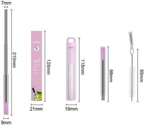 Miniatura 3 de Hoshen Paquete de 2 popotes de metal plegables reutilizables, popote telescópico portátil para viajes al aire libre, incluye punta de silicona,