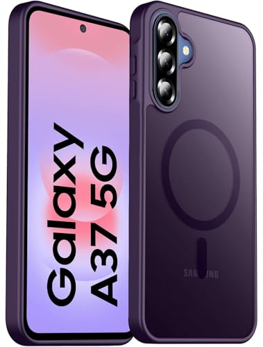 Image of Elzzi MagSafe Compatible Case for Samsung Galaxy A37 5G - Matte Shockproof Hybrid Protective Cover, Slim Anti-Fingerprint TPU+PC Back Case (Deep Purple)