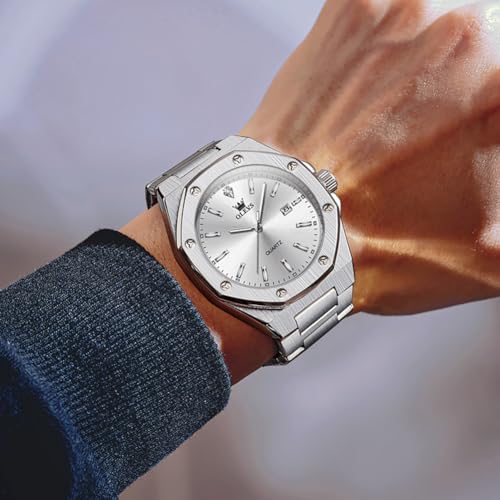 Image of OLEVS Watches for Men Stainless Steel Business Dress Large Easy to Read Analog Watch Waterproof Luminous Casual Luxury Men Watch