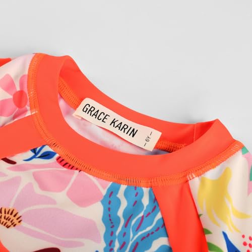 Image of GRACE KARIN Girls Rash Guard Swimsuit Short Sleeve Two Piece Bathing Suit 6-12Y