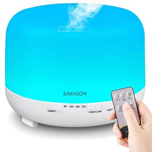 Essential Oil Diffuser, AIMASON 500ML Quiet Ultrasonic Aroma Diffuser Humidifier with Mood Light