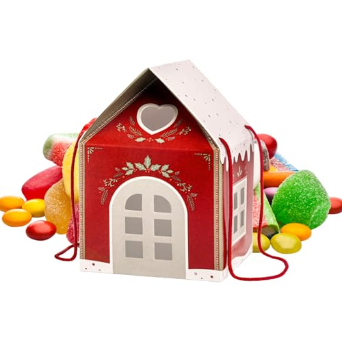クリスマス キャンディ ボックス - ハウス形状 紙製 フルーツ コンテナ - ホリデー キャンディ 包装箱 | チョコレート 季節のデコレーター 家族の集まり オフィス 教師 学生 イベントプランナー ホリデーフェスティバル向け