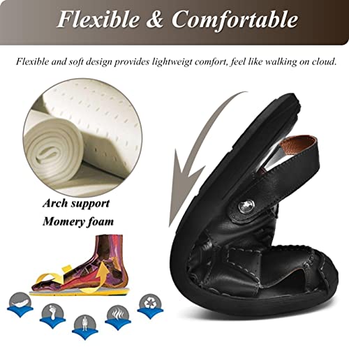 Qiucdzi Mens Leather Sandals, Closed-Toe Hiking Sandals Slip-on Summer Sandals Adjustable Athletic Beach Sandals Handmade Fisherman Shoes for Outdoor3