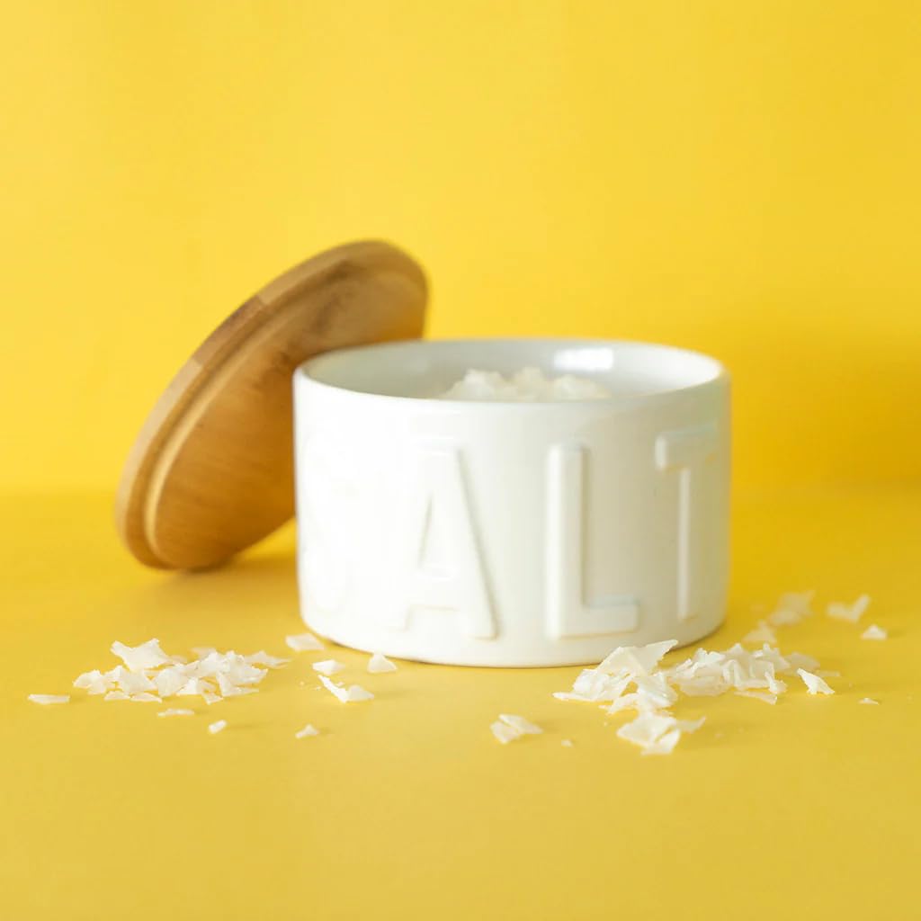 Balvi Bote para sal Salt Color blanco Salero con Tapa para Cocina XL Cerámica/bambú
