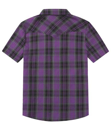 Image of COSLAND Boy's Toddler Cotton Western Short Sleeve Button Down Plaid Shirt, 4-14 Years