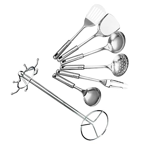 BRIGHTFUFU 7 PCS Kitchen Utensil Set Stainless Steel Cooking Tools Lightweight and Dishwasher Safe Food Grade Kitchen Utensils for Easy Cleaning and Non Stick Cooking