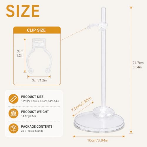 Image of QINGZHE 22Pcs Adjustable Doll Stands, Plastic Doll Display Holders, Clear Action Figure Stand, Toy Dolls Accessories, Transparent Display Stand Support for 11 to 13 Inch Tall Dolls