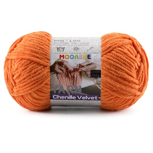 Chunky Yarn for Crocheting and Knitting - Easy to Use Plush Chenille Super Bulky Yarn 100g/131yds - Ultra Soft Velvet Baby Blanket Yarn for Beginners & Amigurumi Projects Orange