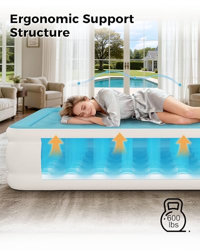 Image of Full Air Mattress with Built-in Pump, Single Air Bed with Portable Storage Bag, Suitable for Home and Guests, Top Flocking, 18 inch Full Sky Blue