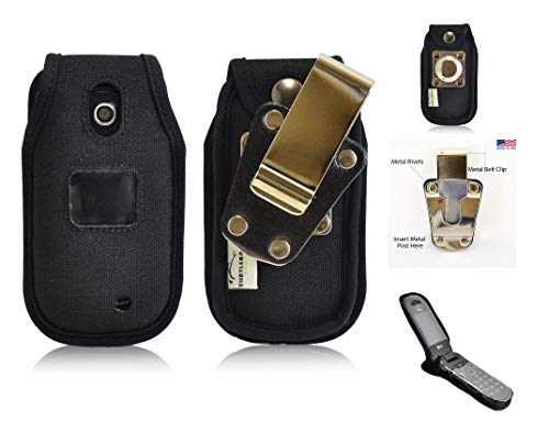 LG Revere 3 VN170 for Flip Phone Rugged Heavy Duty Fitted Cover Case W/Metal Clip-Turtleback (Black-Nylon)