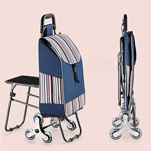 Foldable Shopping Cart with Stools Crystal Wheels Stainless Steel - Compact Lightweight Grocery Trolley for Easy Transport and Storage