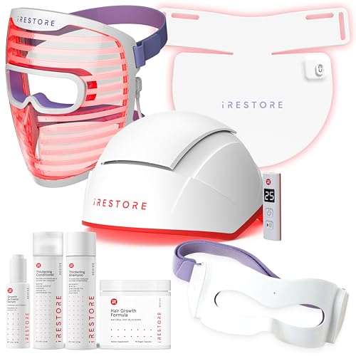 iRestore Beauty & Wellness Bundle: Hair Growth Device + LED Face, Neck & Chest, Eye Masks + Max Growth Hair Kit