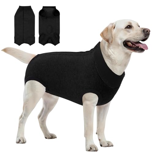 Image of SAWMONG Recovery Suit for Dogs Female Male, Breathable Dog Onesie After Surgery Spay Neuter, Professional Dog Surgical Suit, Substitute Pet E-Collar Cone, Black, XXX-Large
