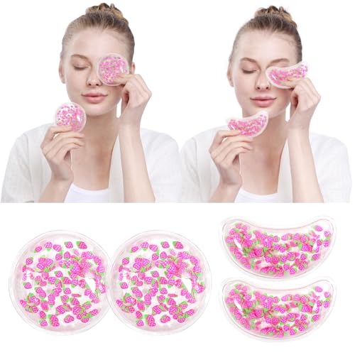 Image of 4PCS Gel Eye Ice Pack Set, Cold & Hot Compress, Reusable Cooling Gel Pads for Strain Relief, Relaxation, SPA and Sleep (4 Strawberries)