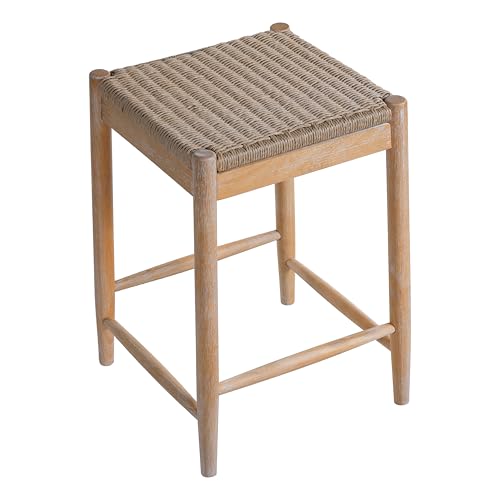 Christopher Knight Home Guke Boho Backless Counter Height Bar Stools Set of 2, Acacia Wood Counter Stools with Rope Wicker Seat, Square Bar Stool for Kitchen Island, Wooden Dining Room Chair, Natural by Christopher Knight Home - Used condition - Image 5
