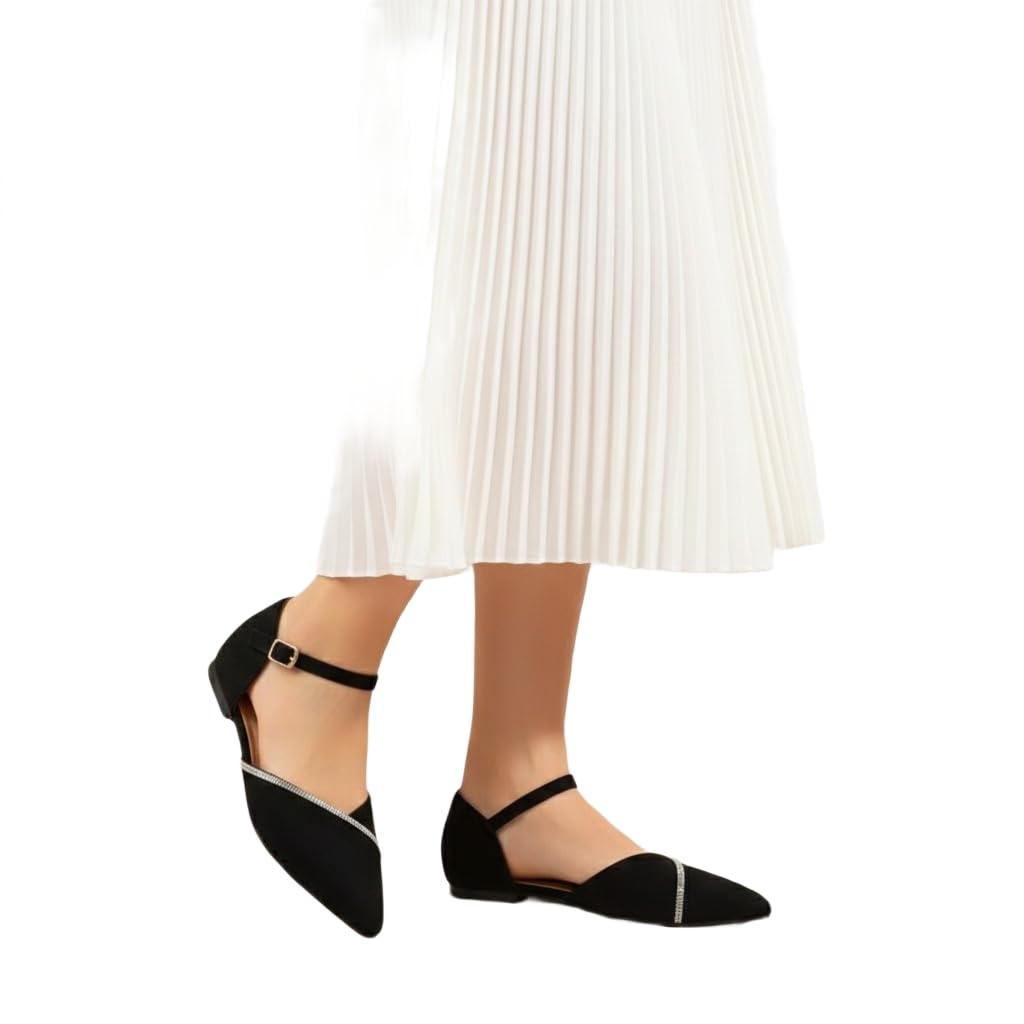Suede Casual Footwear for Womens Stylish Flat Chappl Bellies for Party Formal Wear Casuals Comfortable and Fashionable Flat bellies for Women & Girls Women's Pointed Toe Ankle Strap Flats, D'Orsay Style Pointed Toe Slip-On Shoes with Low Heel, Casual Comfortable Footwear-image-6