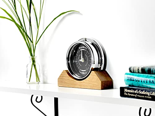 Tabic Prestige Tide Clock in Chrome on an English Oak Mantel/Display Mount - Handmade Nautical Timepiece for Coastal Ambiance - Perfect Wall Decor
