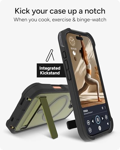 Image of ZAGG Rainier Case with Kickstand for iPhone 17 - Green Sea Kelp, Graphene 22ft (7m) Drop Protection, Lanyard Attach Points, MagSafe, Wireless Charging Compatible, 2-Piece Design, Phone Case