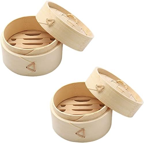 PRTECY 2 Set Natural Bamboo Steamer Bar Holder Bamboo Shampoo Bar Holder with Lid Handmade Eco-Friendly Soap Candy Case Box for Bathroom Shower Kitchen