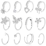 BSJ4U Hoop Nose Rings for Women Nose Piercings 20G Stainless Steel Nose Rings Hoops Heart Butterfly Flower Bow Teardrop Double Nose Hoops Silver Clear CZ Nose Piercing Jewelry