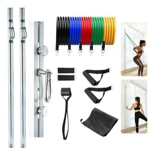 Aluminum Anchor Fitness System for Wall-Mounted - Adjustable with Five Resistance Bands Resistance Bands Wall Mount for Strength Training Workout Wall Anchor System Silver 2 Pack