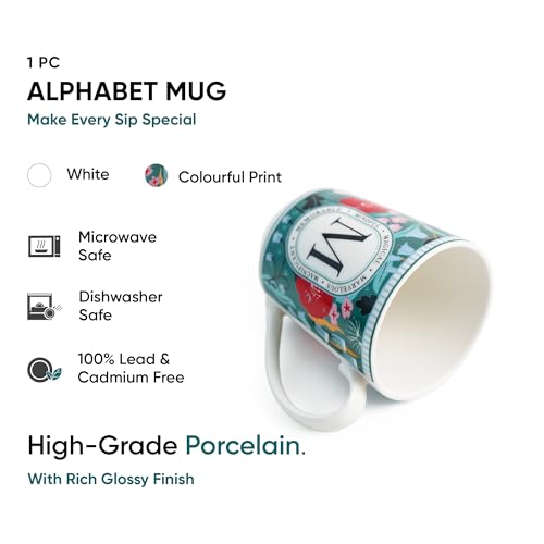 Image of Shay Alphabet Mug, 1 Pc, M, 300ml | Ceramic Mug |Glossy Finish | Ceramic Coffee Cup | Porcelain | Microwave Safe (Alphabet Mug - M)