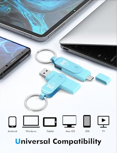 MOSDART 64GB Fast USB C Dual Flash Drive with Keychain - 2 in 1 OTG USB 3.1 Type-C Thumb Drive Memory Stick for USB-C Android Phones, iPhone 15, MacBook, iPad, Computers and More, Blue - 2