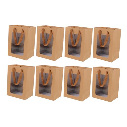 GARIOUANS 10個 牛皮紙製キャンディー容器 透明窓付き 包装袋 小型 手提げ持ち手付き パーティー 誕生日 ホリデー用マルチパーパスバッグ