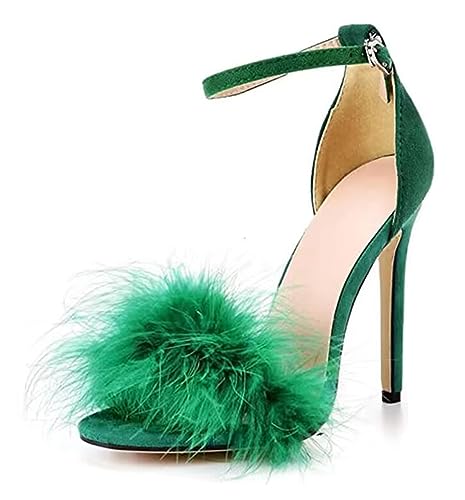 Sandales d'été pour femme TM016 nu-pieds vert à talon aiguille 10.5 cm 41.5