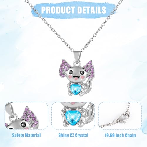 Cute Axolotl Necklace, Axolotl Crystal Jewellery Necklace Axolotl Pendant Jewel Present Blue Crystal Pendant Charm Stuff for Fashion Jewelry Birthday Gift4