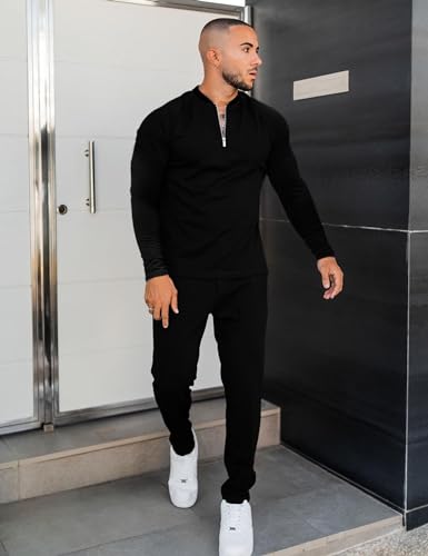 LecGee Mens 2 Piece Tracksuit Long Sleeve Zip Polo Shirts Set Jogging Casual Sweatsuit Athletic Outfits2