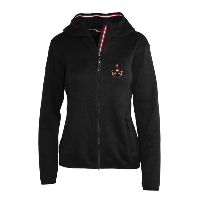 Hoamatkult Kultjacke Damen – Österreich Strickfleece mit Kapuze, taillierter Schnitt, mit Adler-Stickerei – perfekt zur Lederhose & Jeans