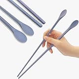 RECOHOME Reusable Long Silicone Cooking Chopsticks with Spoon 12 Inches 1 Pair, Dishwasher Safe, BPA-free Non-Slip, Korea Kitchen Utensils (Pastel Blue)