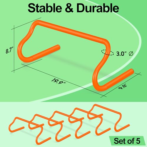 Agility Hurdles Training Equipment - 5 Speed Hurdles and 10 Soccer Cones with Carrying Bag for Soccer, Football, and Track Drills, Ideal for Athletes Speed and Agility Training