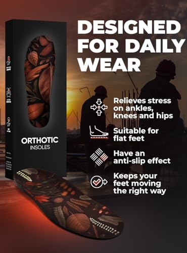 Image of CRUVHEAL Work Comfort Orthotic Insoles - Anti Fatigue Shoe Insert Men Women - Low Arch Support - Shock Absorption - Foot Pain Relief - Work Boot Insoles (S, Brown)