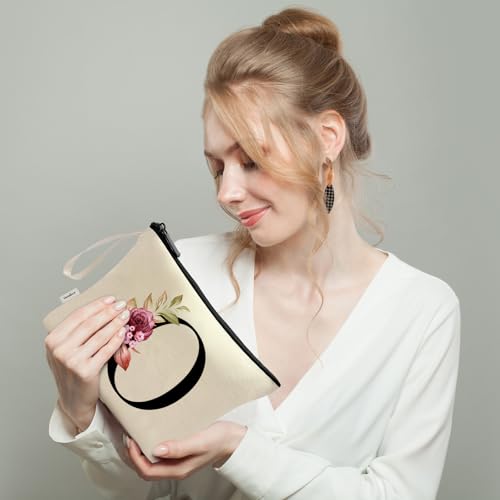 Image of Vavabox A-Z Personalized Makeup Bag, Birthday Gifts for Women Mom, Gifts for Best Friend, Bride Bridesmaid Cosmetic bag (O, Cream Yellow)